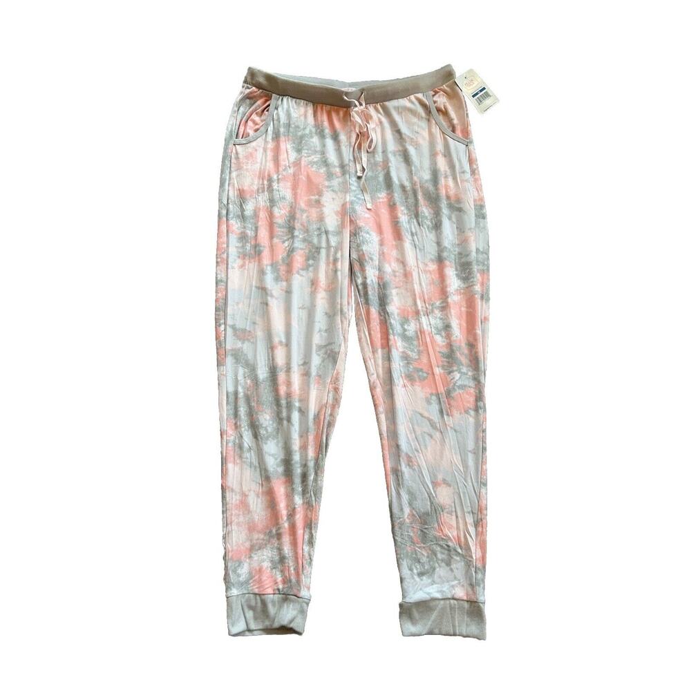 NEW Pillow Talk sz 1X Womens Pajama Pants Jogger Pockets Pink Gray CAMO K24
